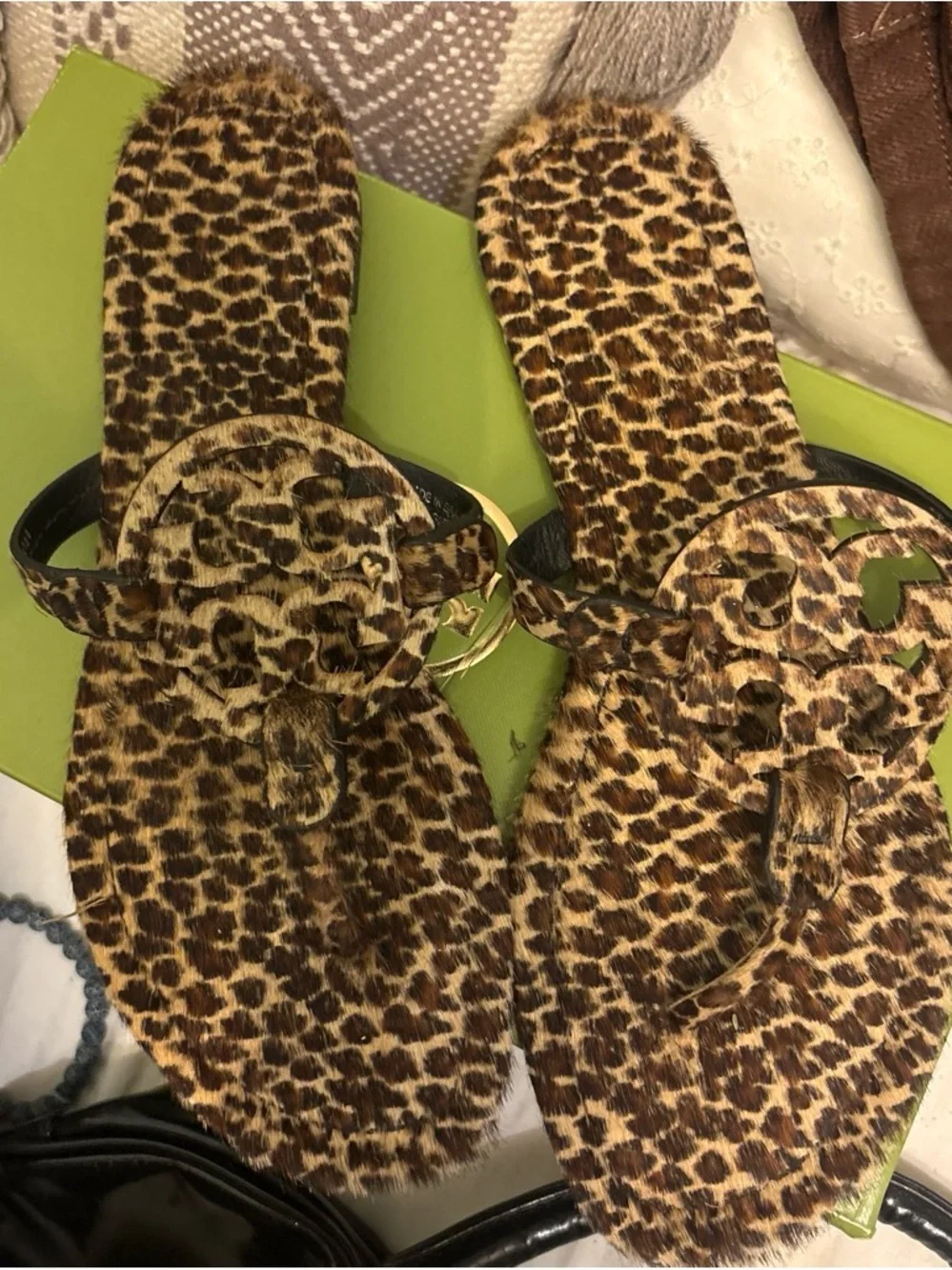 Tory Burch Leopard Print Logo Thong Sandals